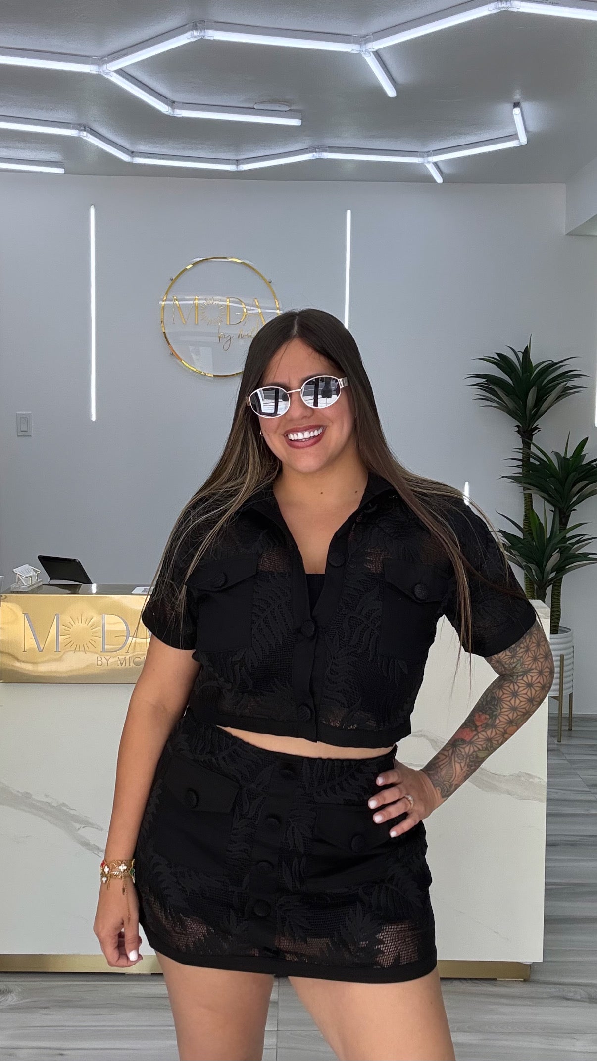 Leaf Mesh Skirt Set