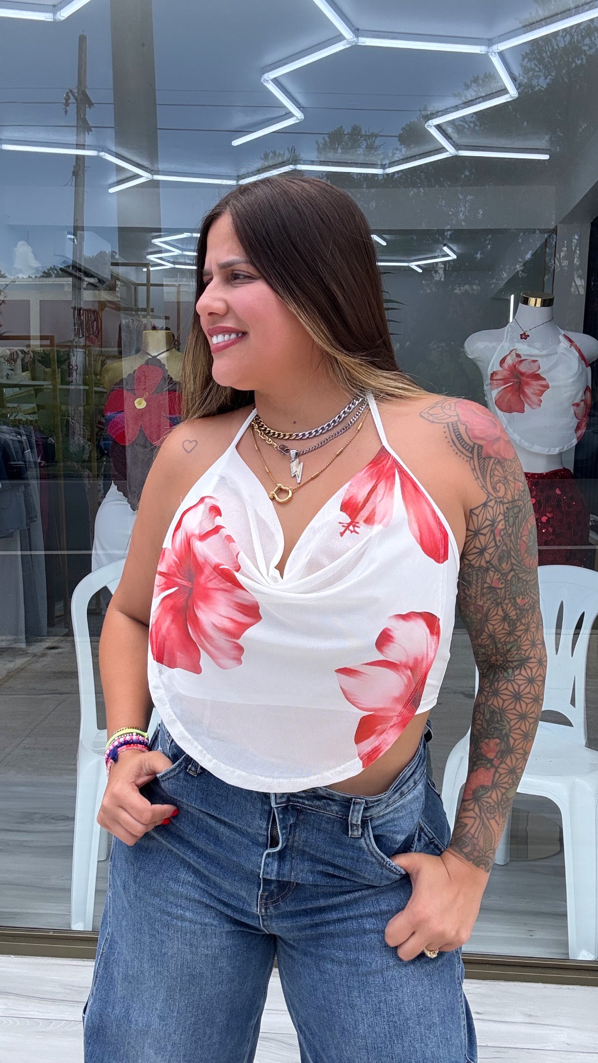 FLORAL HALTER TOP