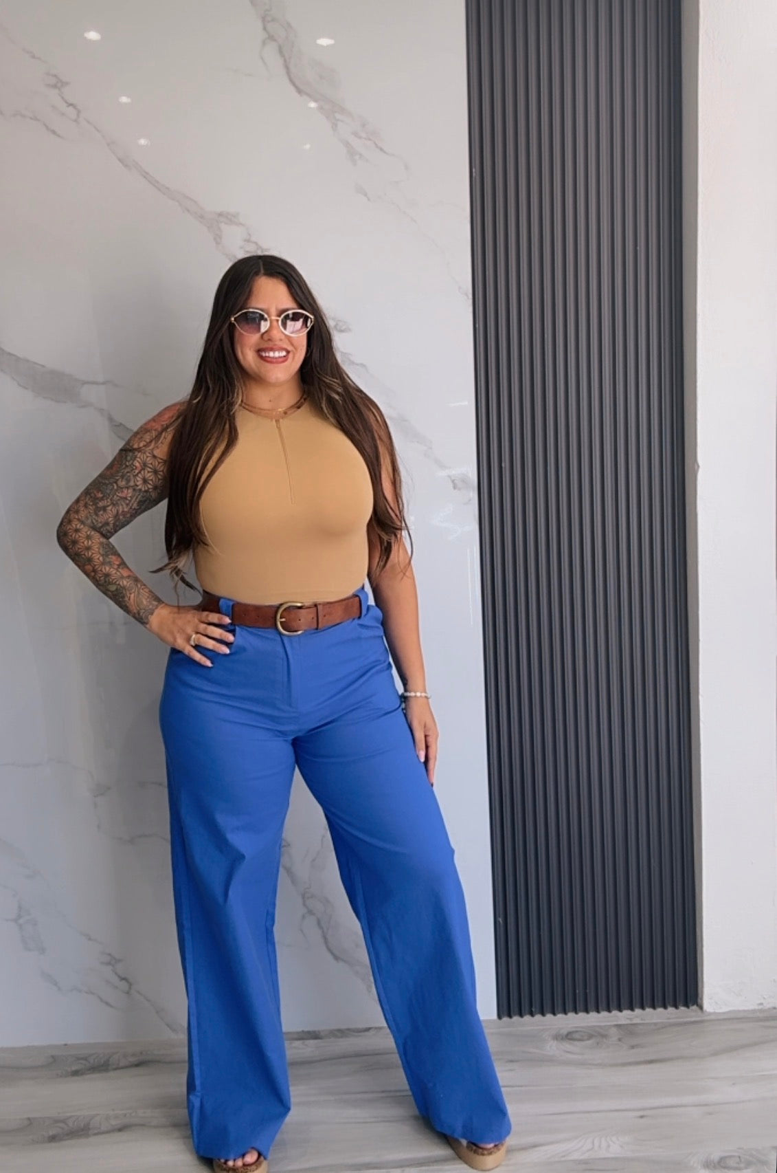 Pantalón Linen Stretch Wide Leg con Cinturón