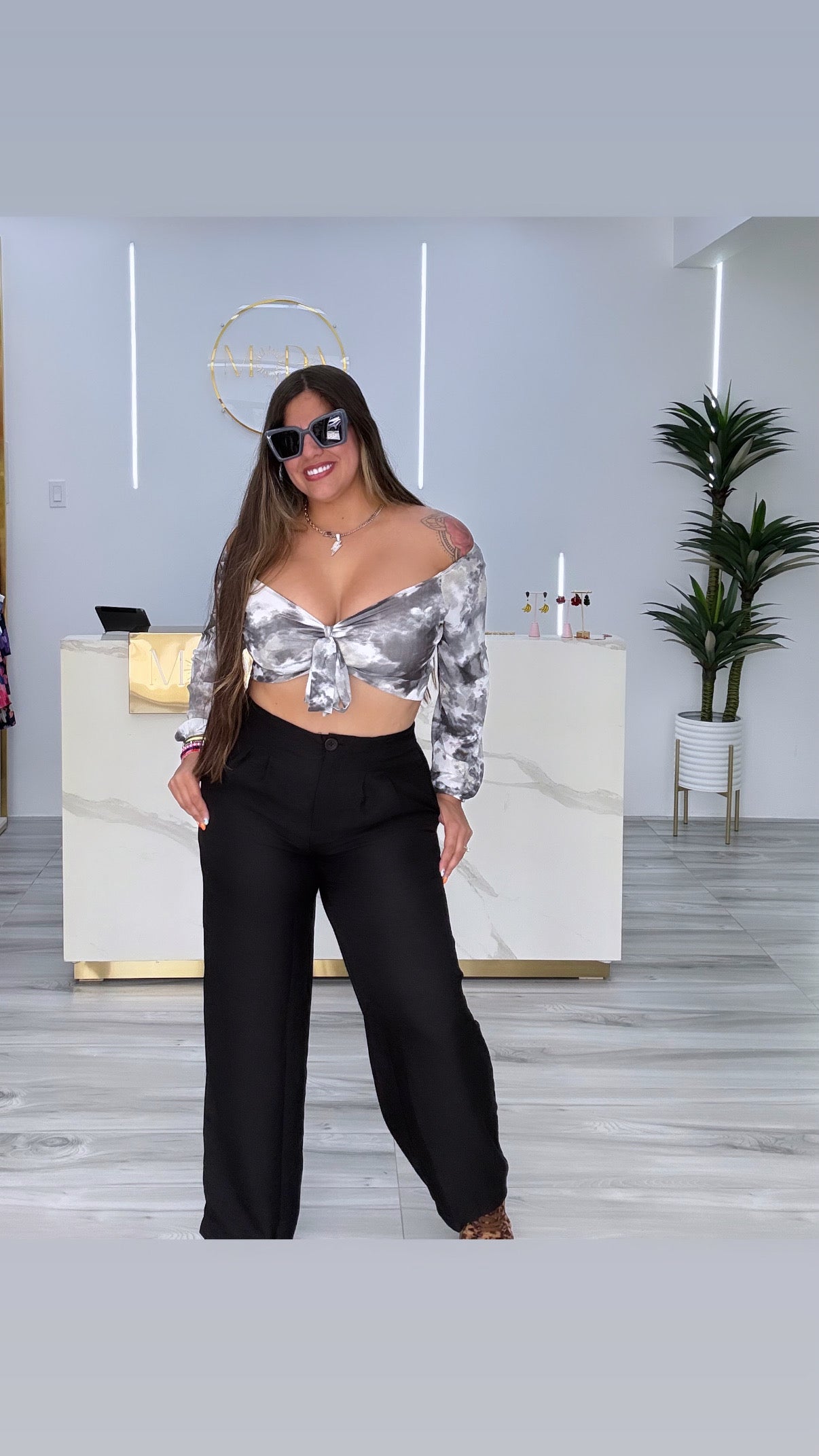 Grey Tie Dye Knotted Off Shoulder Crop Top