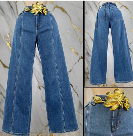 Golden Flower Wide Leg Jeans