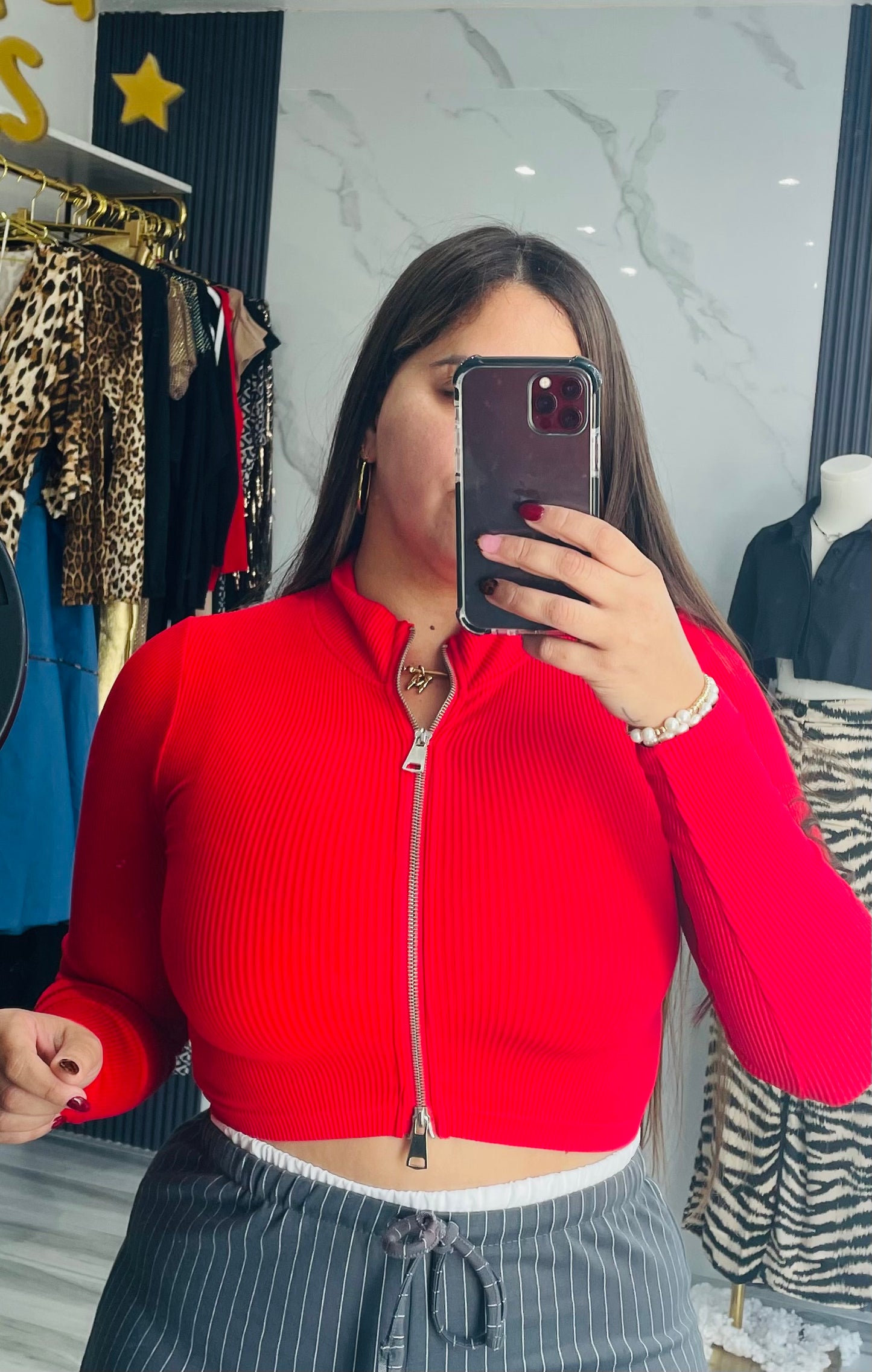 RED ZIPPER TOP