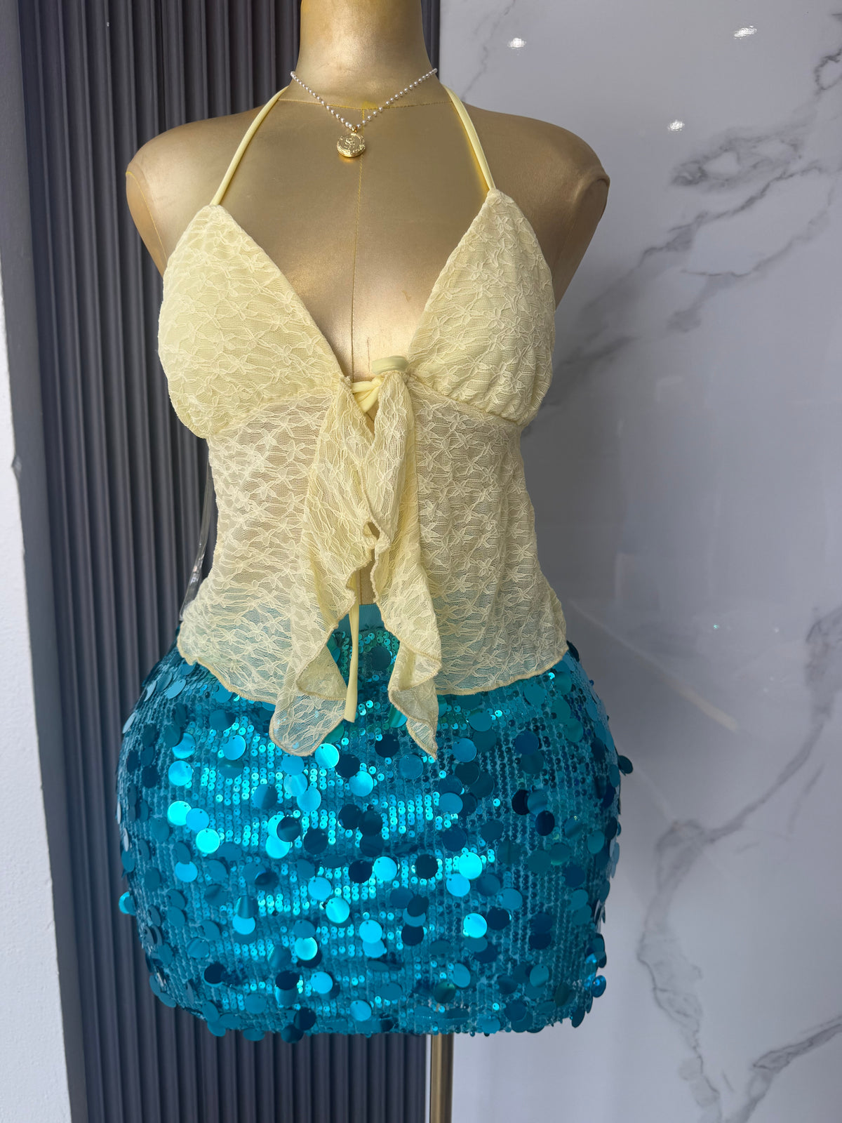 Lace Tie Front Halter Top