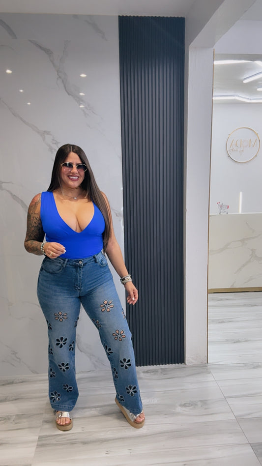 Flower Cut Denim Jeans