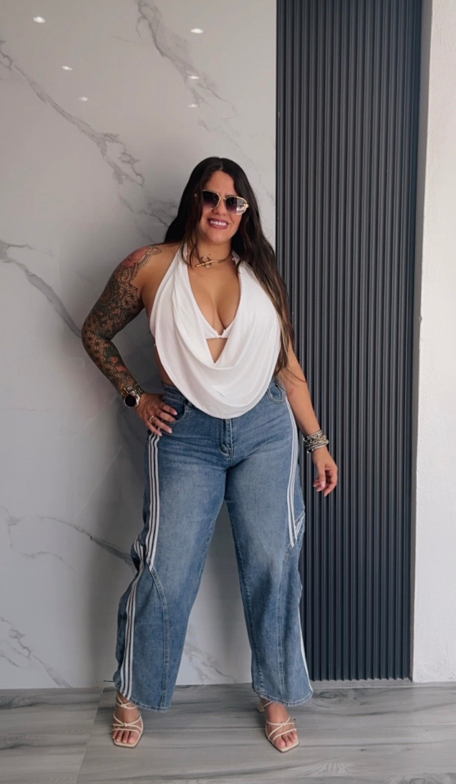 Side Stripe Balloon Jeans