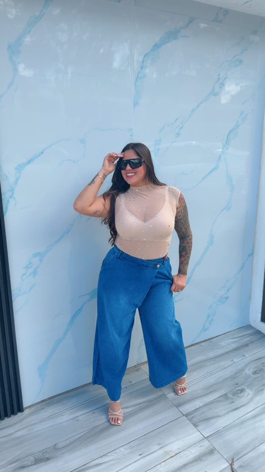 Wrapped Waist Wide Leg Jeans