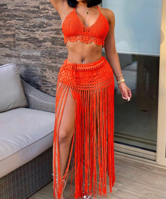 CROCHET CROP TOP AND SKIRT SET